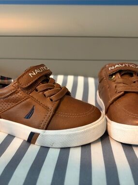 Nautica Kids Brown Leather-Style Sneaker with White Sole